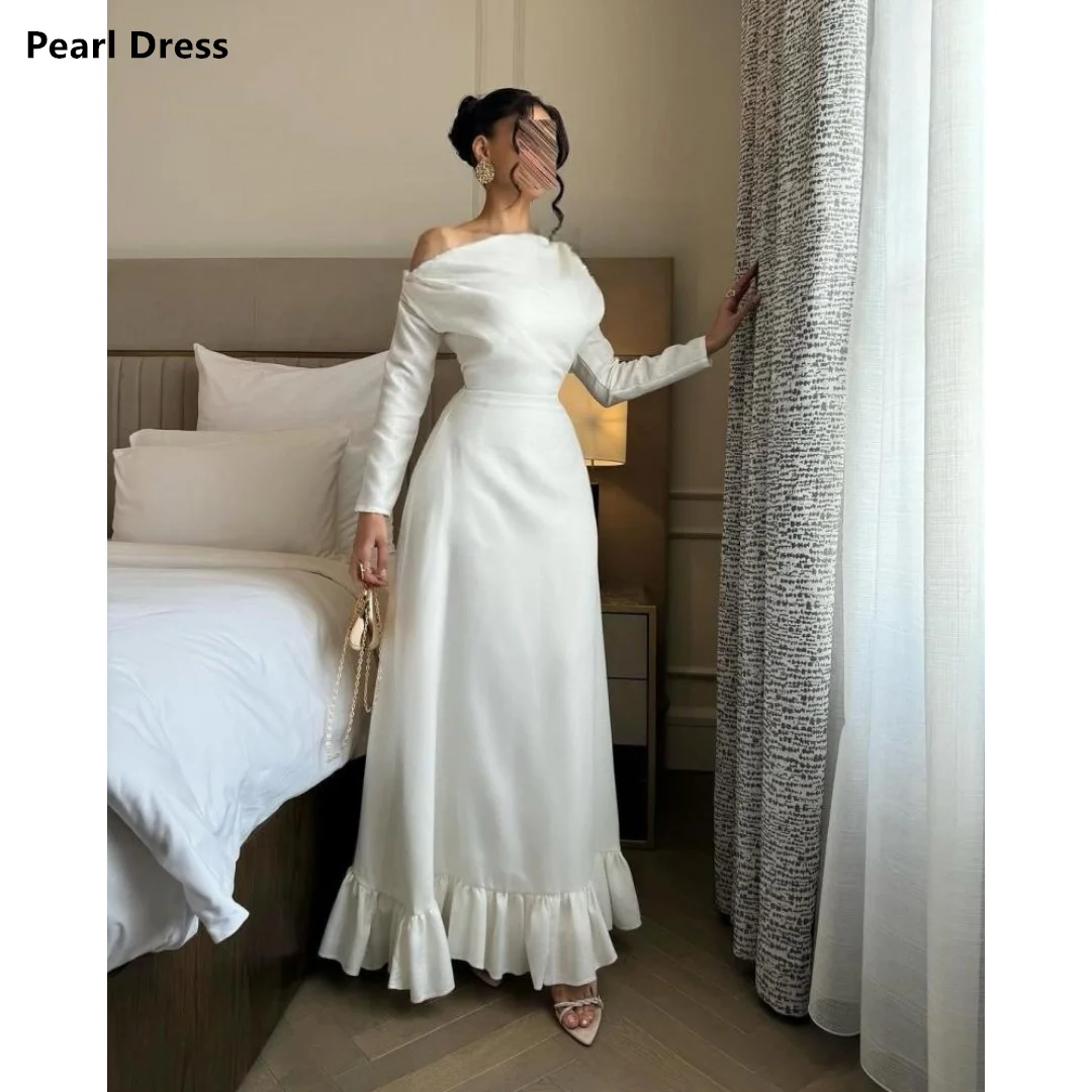 

One Shoulder Prom Dresses 2025 Luxury Evening Dress Woman Custom Made Robe Soiree Line A Long Sleeves Satin Cloth Ball Gowns