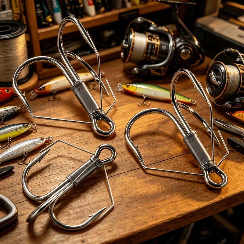 5 Stück Anti-Verhedder-Dreifachhaken mit Drahtschutz, scharfer, stacheliger Dreifachhaken mit Drahtschutz, 4 Größen erhältlich, Anti-Verhedder-Angelhaken – Detail 3