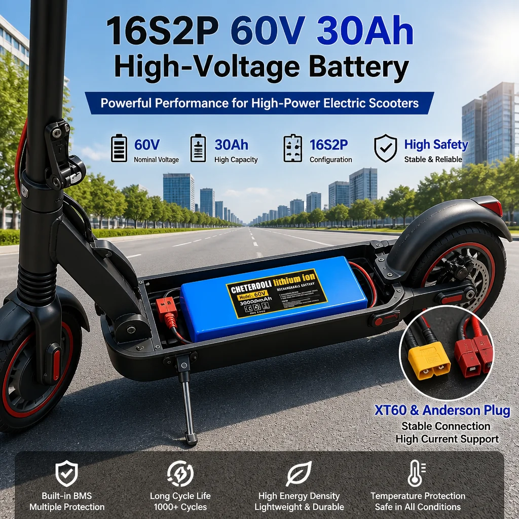 Lithium-ion Battery Pack 16S2P 60V 30Ah Built-in BMS High Capacity Rechargeable Replacement Battery For Electric Kick Scooter