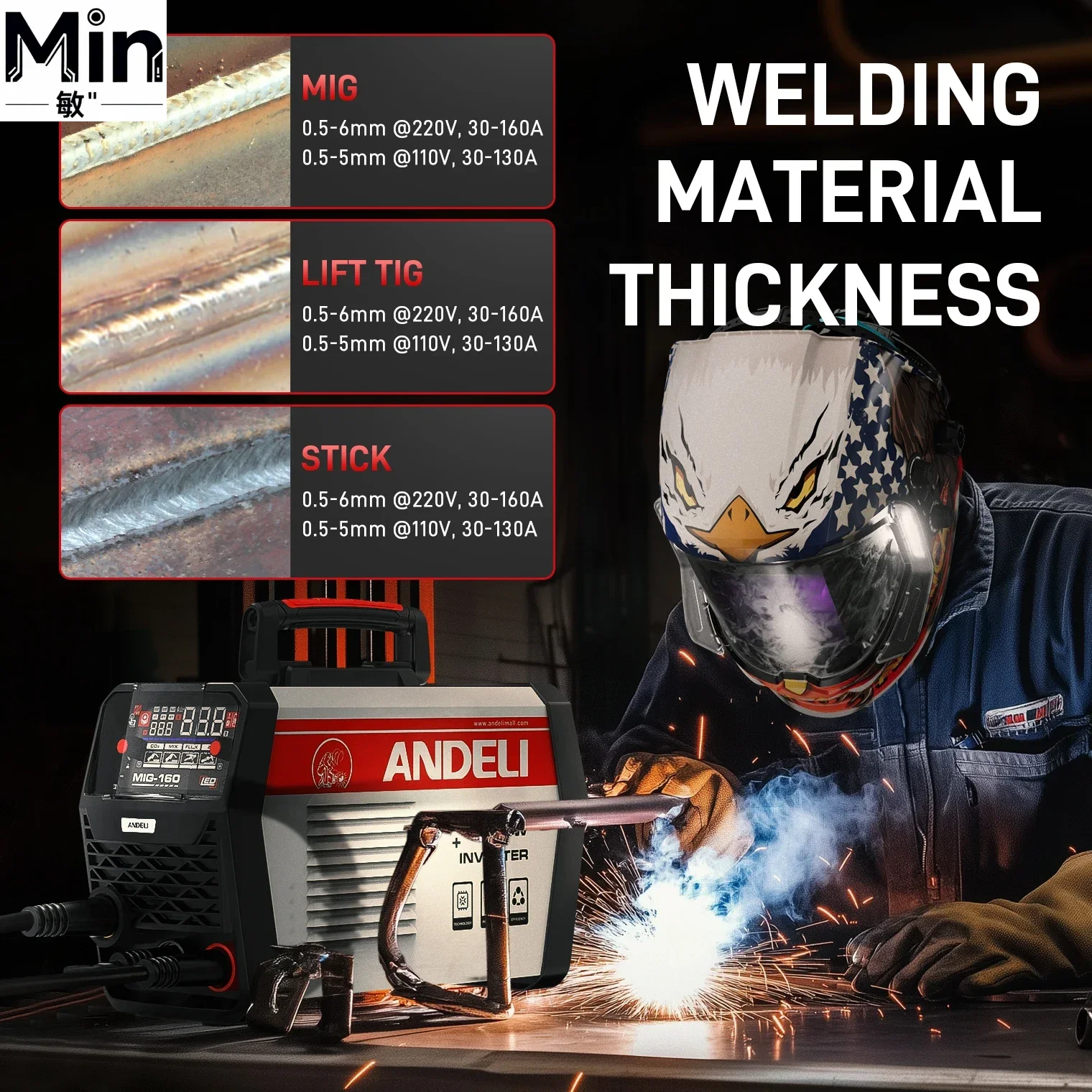 2025 New Arrival 4 in 1 MIG Flux MIG Lift TIG Stick MIG-160 5KG Wire Welding Machine for Industrial Workshop Laboratory