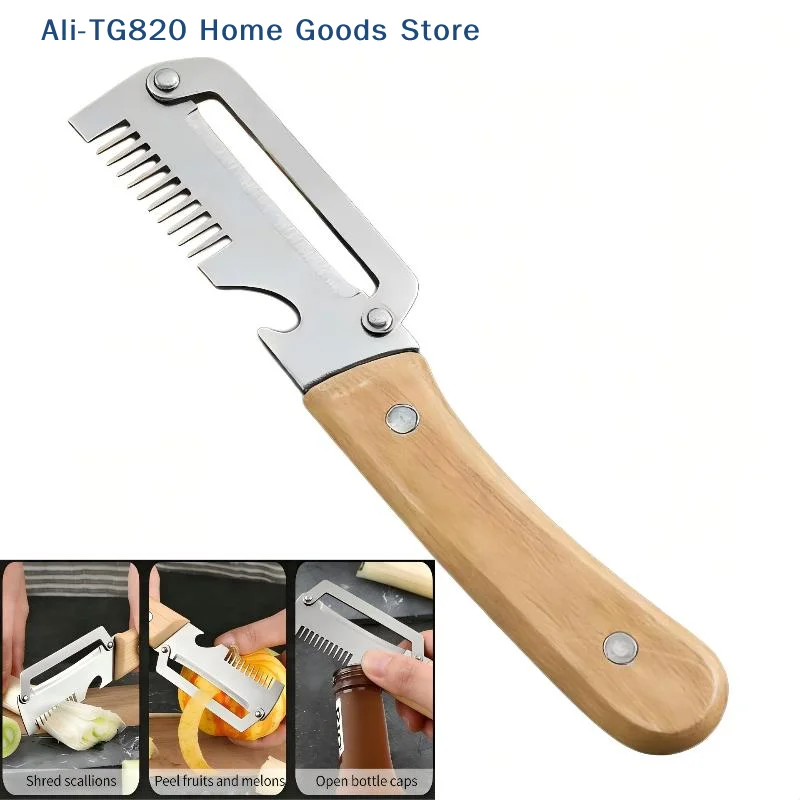 

[TG820]Multi-Functional Vegetable Peeler For Kitchen, Ultra-Sharp Stainless Steel Blade With Wooden Handle And Bottle Opener