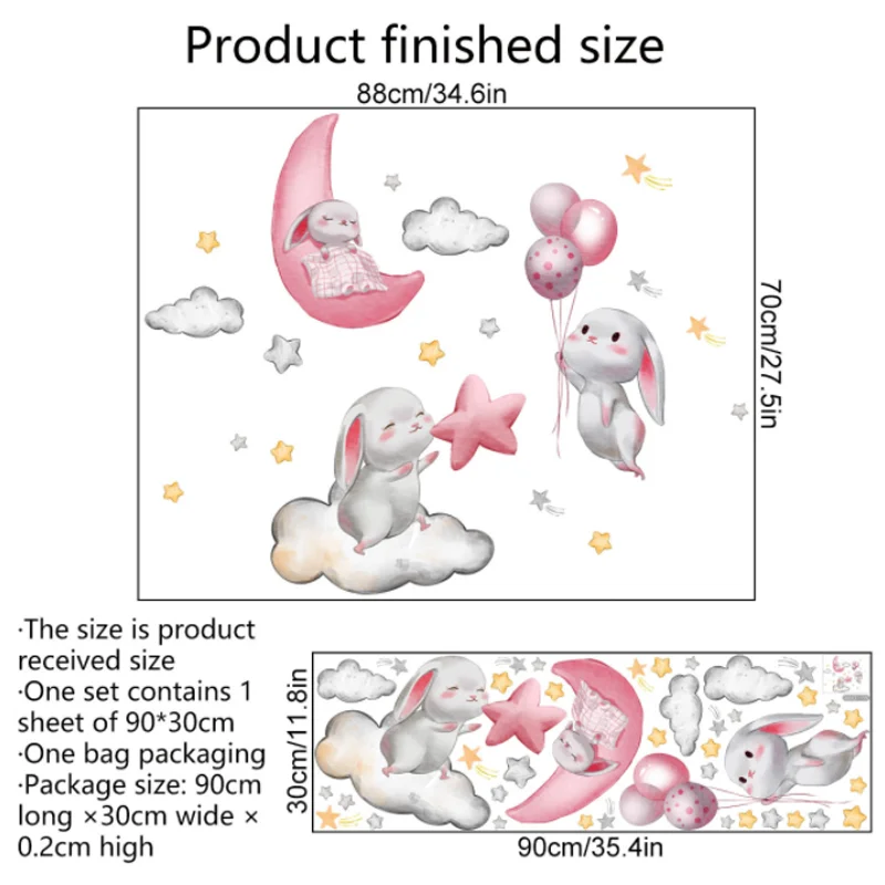 Rabbit Clouds Balloon Stars Wall Sticker Children Bedroom Background Decora Kindergarten Classroom Sticker Antifouling Removable