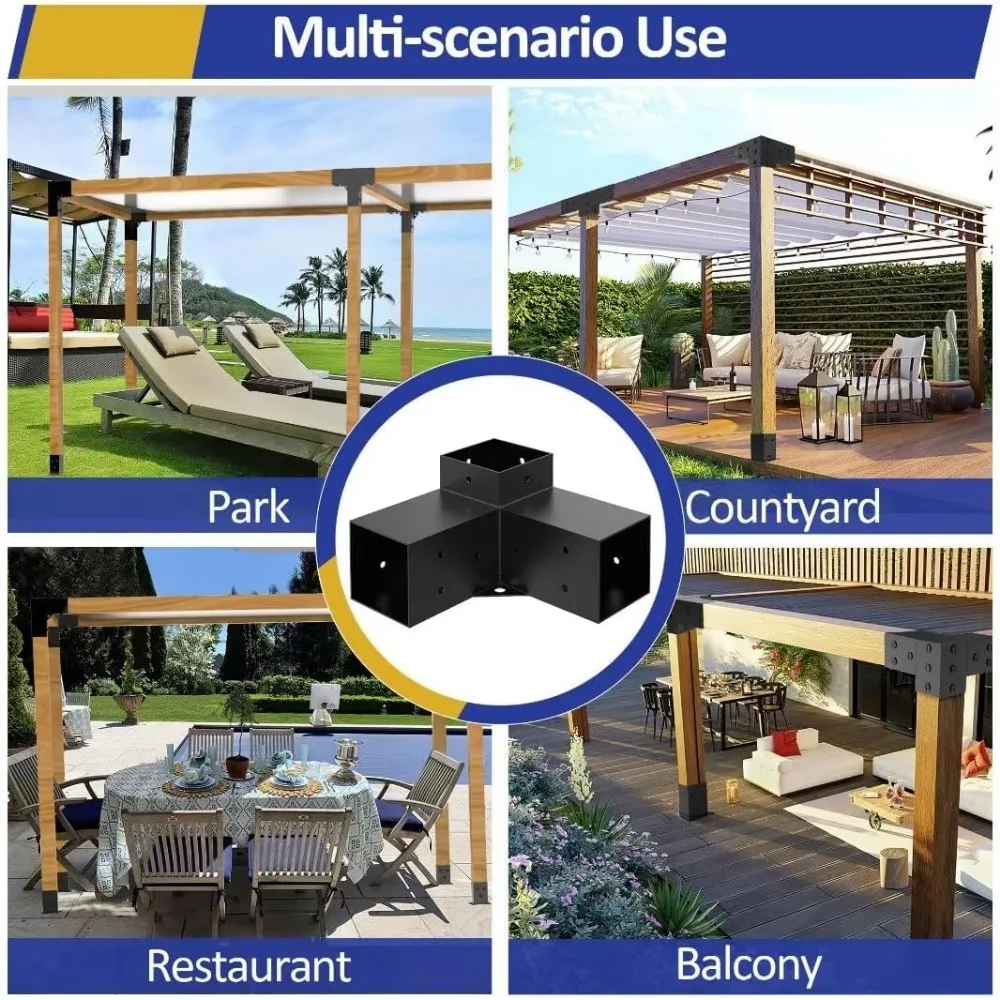 Heavy Alloy Steel Pergola Kit with 3-Way Brackets for 4"x 4" Lumber，DIY Pergola Brackets Suitable for Pergola