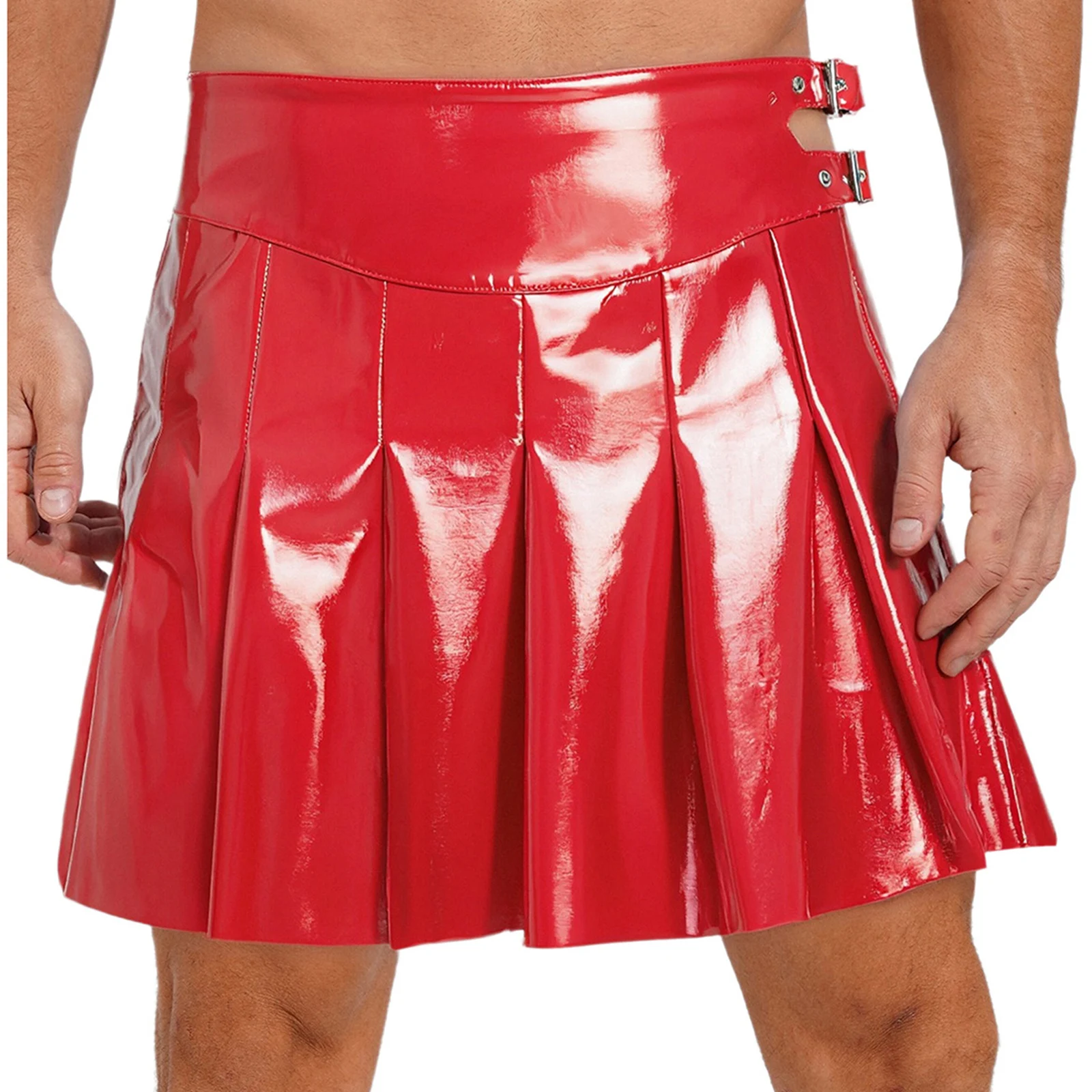 

Mens Halloween Roman Gladiator PU Skirt Double Waist Side Slit Pleated Skirt Knight Warrior Armor Skirt for Cosplay Masquerade