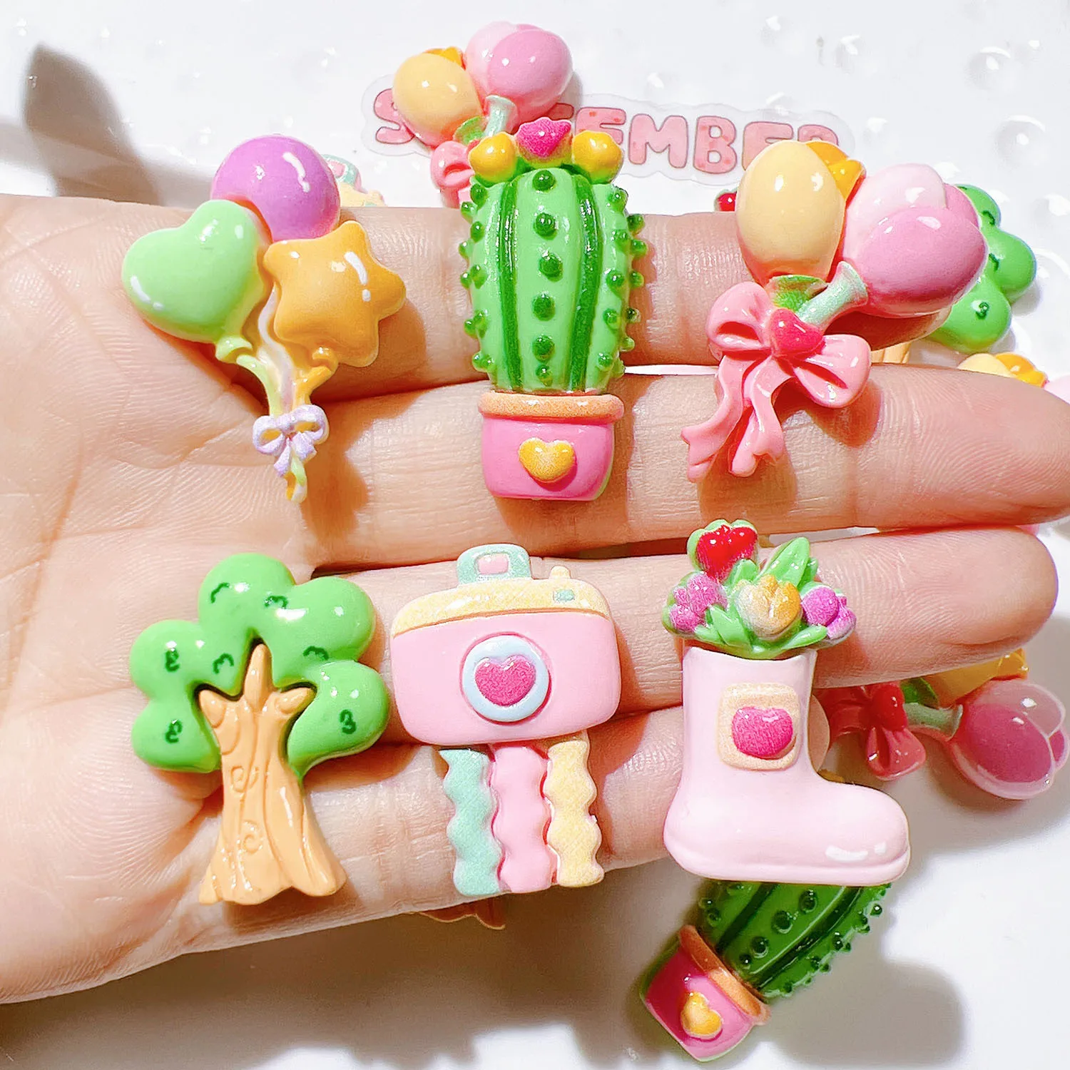 

100pcs Kawaii Flatback Resin Balloon Flower Cactus Scrapbooking Embellishments DIY Crafts Accessories Jewelry Making Findings