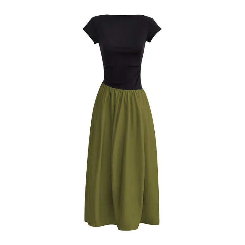 AEL Französisches Elegantes Patchwork-Kleid für Damen, Sommer 2026 Neu, Tailliertes Tencel-Knospenkleid, Lang – Detail 7