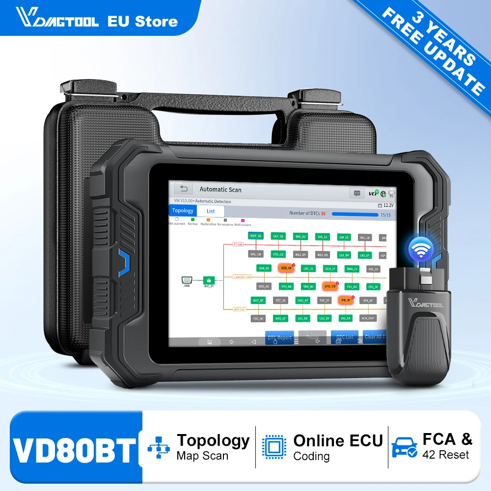 Picture: VDIAGTOOL VD80BT Car Diagnostic Tools Topology Scanner 42+ Resets Bidirectional Test ECU Coding Key Programmer FCA Auto OBD Scan