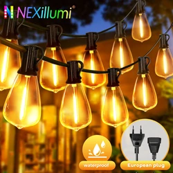 46FT/85FT LED Outdoor Patio Lights Waterproof with ST38 Vintage Bulbs Shatterproof Energy Saving for Backyard, Bistro, Camping