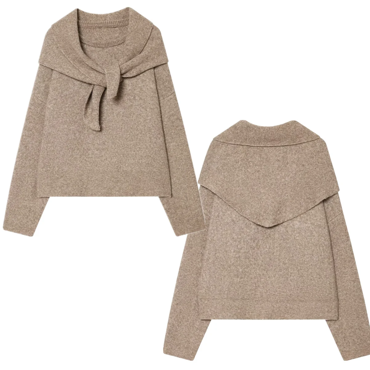 

Maxdutti женский свитер трикотаж женская одежда скандинавский минималистичный элегантный хаки пуловер с шарфом и воротником свитер женские топы