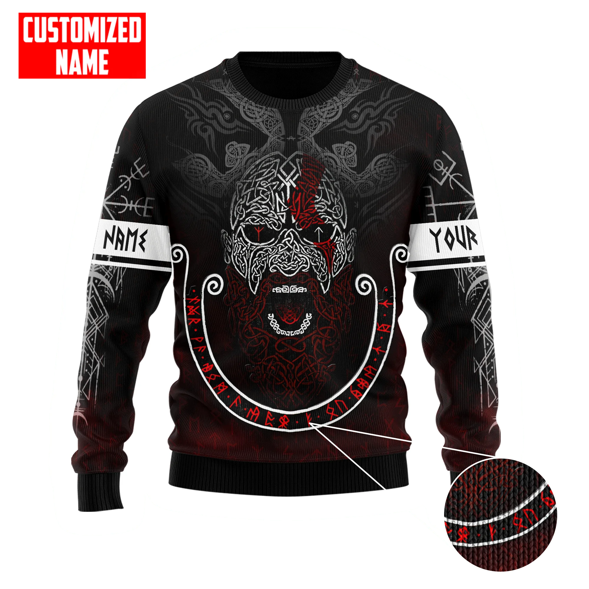 Personalized Name Warrior Armor Tattoo 3D Printed Men's Ugly Christmas Sweater Winter Unisex Casual Knit Pullover Sweater ZZM40