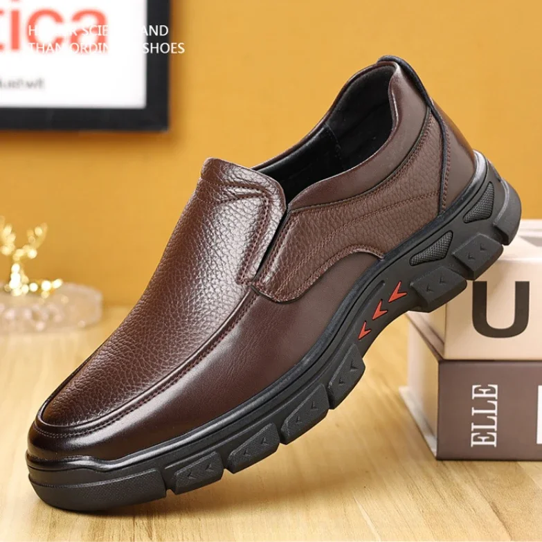 

Hot Sale Men Genuine Leather Casual Shoes Soft Sole Lace-up Luxury Brand Middle-aged Lightweight Loafers Shoes Кроссовки Мужские