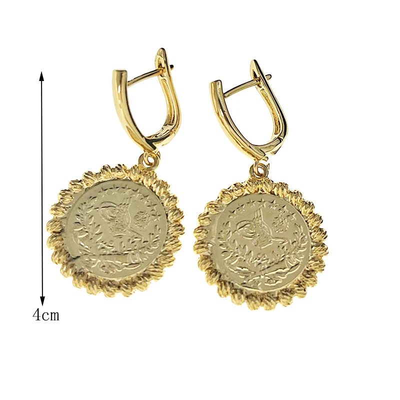 New Turkish Coin Dangle Earrings Gold Plated Ehtnic Wedding Jewelry Round Drop Earrings Middle East Arabic Bridal Earring