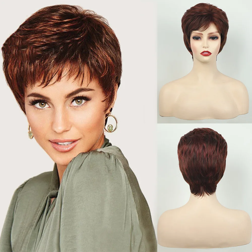

Synthetic Headgear European and American Women's Wig Wig Brown Red Short Staight Cosplay Wig