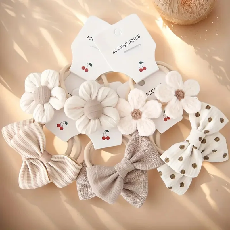 10Pcs Soft Polyester Headbands with Colorful Flowers And Bows Playful Hair Accessories for Casual Wear