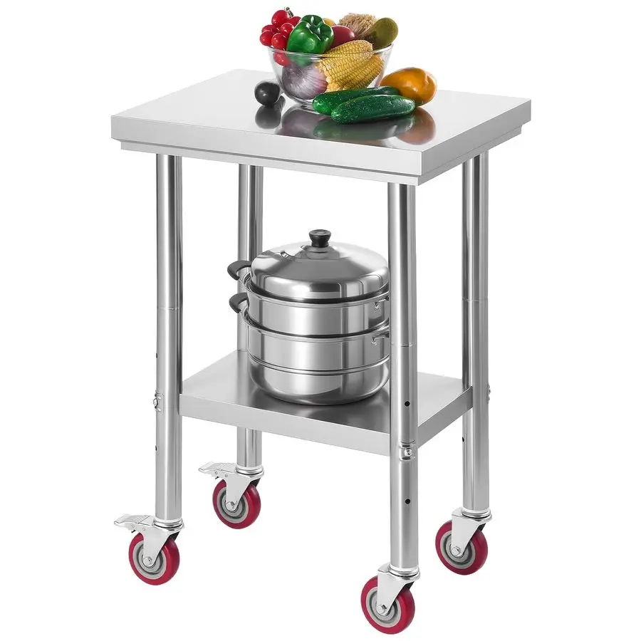 

Stainless Steel Table, 24 x 18 Inches Food Prep Worktable with Wheels, Kitchen Prep Table with Adjustable Undershelf Workstation