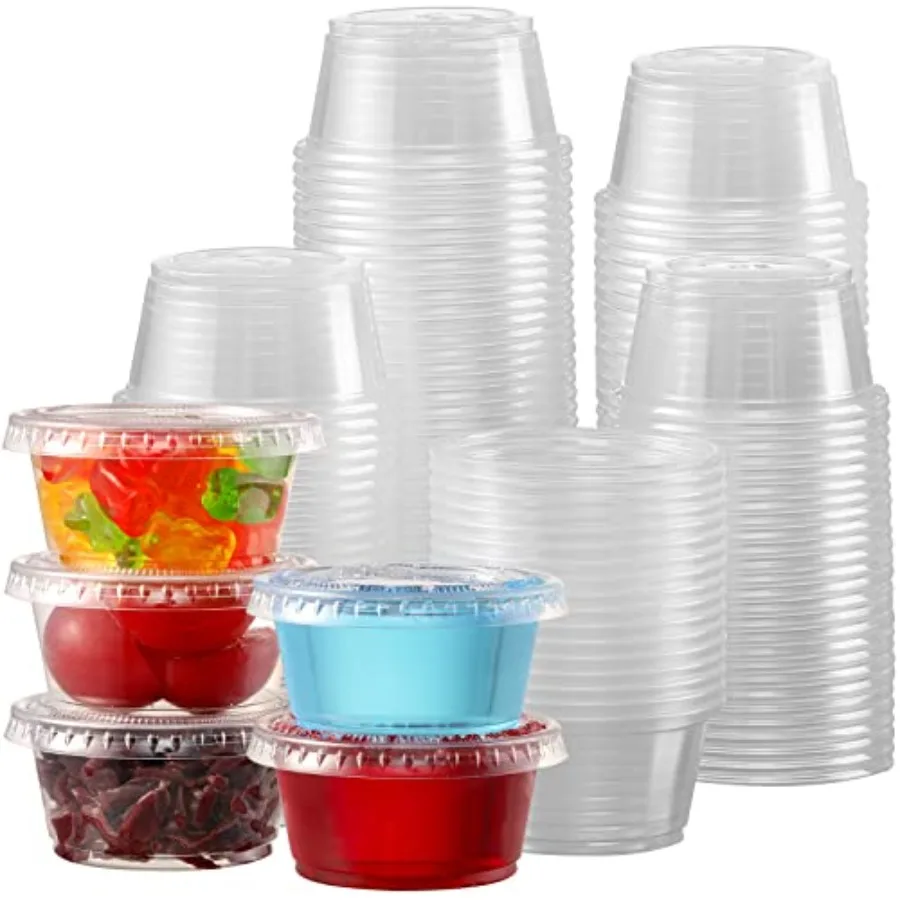 130 sets - 2 oz Jello Shot Cups, Small Plastic Containers with Lids, Airtight and Stackable Portion Cups, Salad Dressing Contai