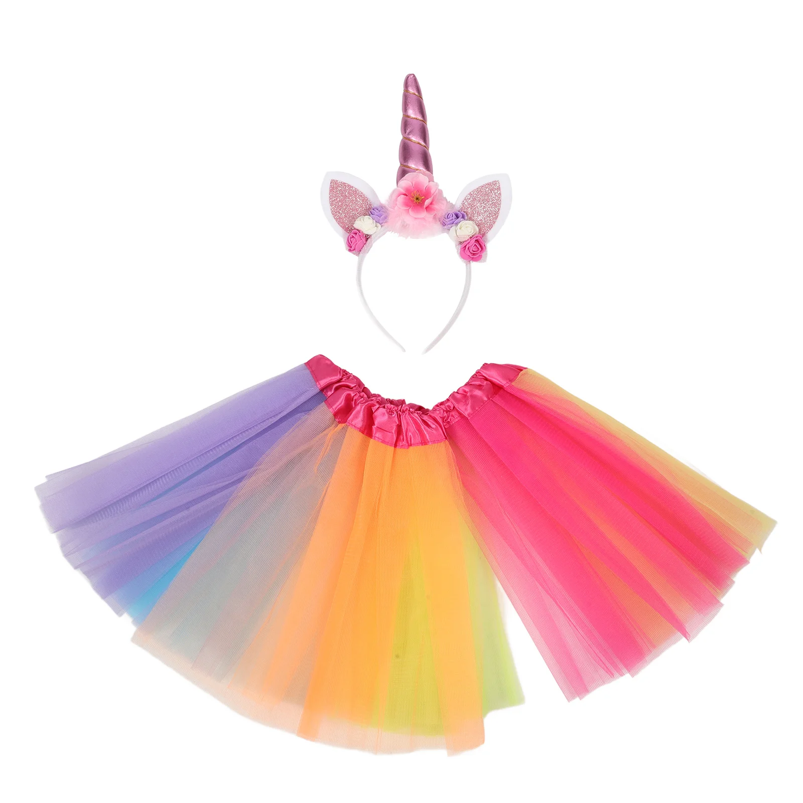 1Set Unicorn Headband Skirt Set Adjustable Half Skirt Kids Party Festival Wear Cute Hair Accessory Cosplay Photo Props