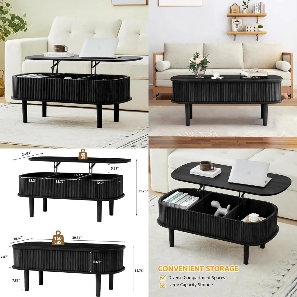 

Modern Oval Lift Top Coffee Table with Hidden Storage, Fully Assembled Wooden Center Table for Home Living Spaces