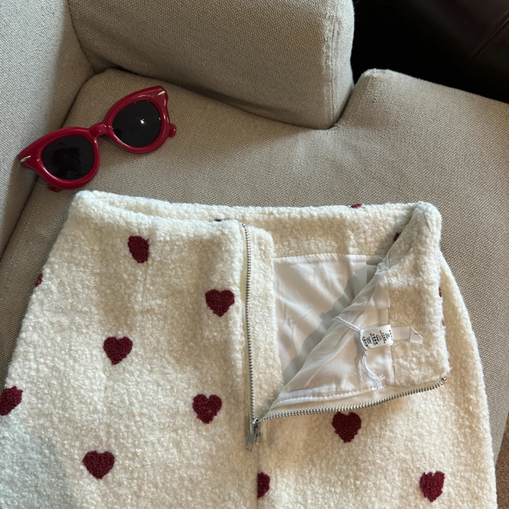 Gonna aderente in pelliccia sintetica con stampa Sweetheart Love Gonna corta chic da donna autunno inverno a trapezio a vita alta design casual da ufficio