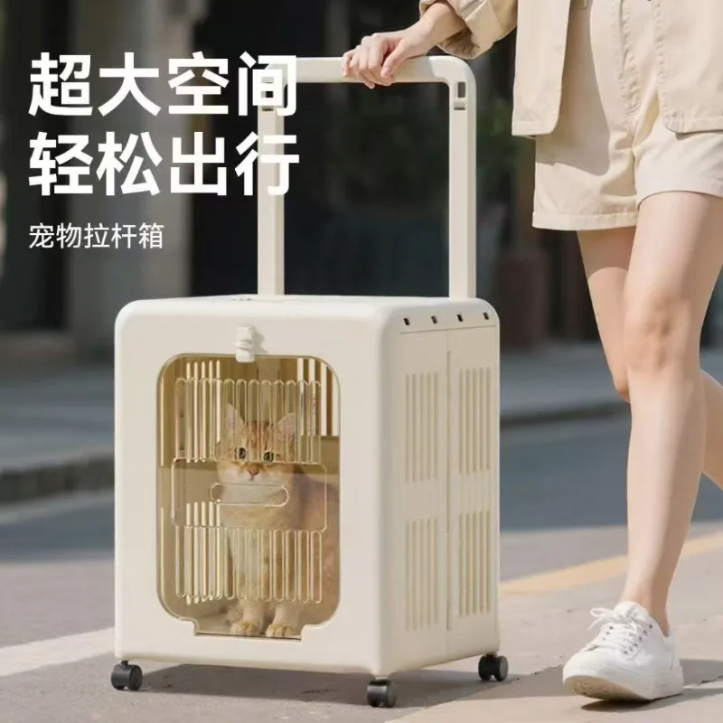 Factory Direct 2026 Pet breathable cat  transparent cover trolley case teddy travel  cat suitcase multi-functional cat trolley