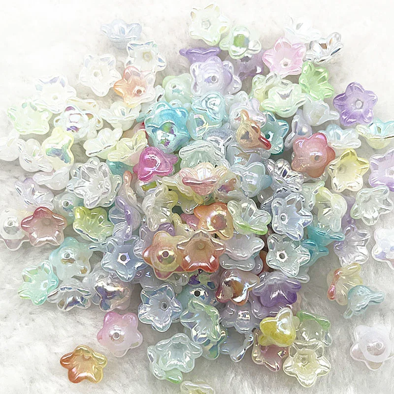 50pcs Gradient Bell Orchid Flower Acrylic Loose Beads for Jewelry Making DIY Hairpin Earrings Bracelet Accessories