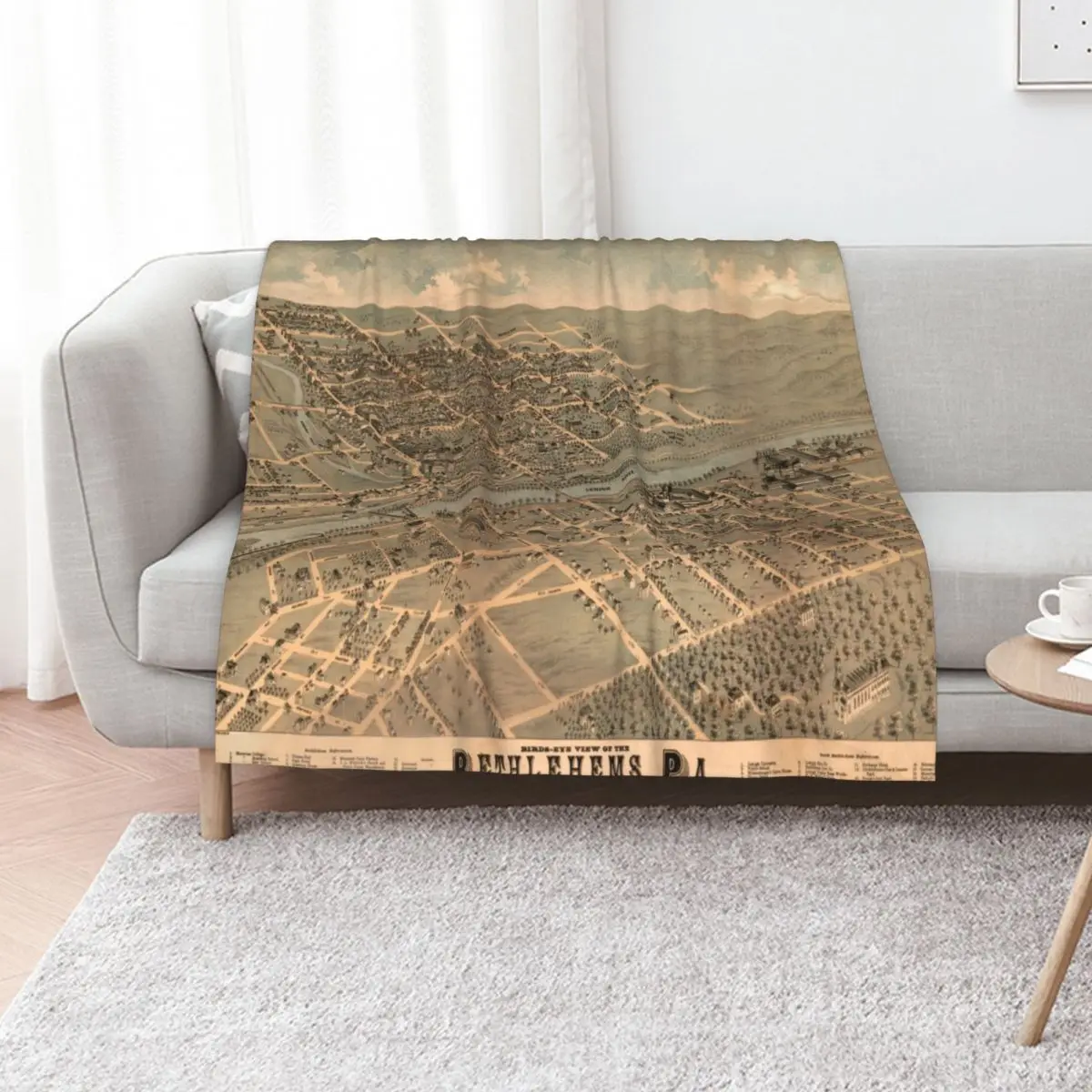 

Vintage Pictorial Map of Bethlehem PA (1878) Throw Blanket Extra Large Throw Furrys Plaid Heavy Blankets