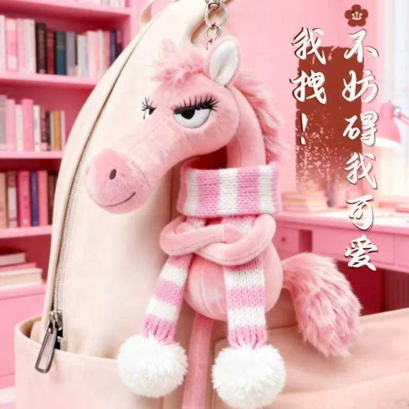 Cute Angry Horse Plush Keychain with Scarf Cartoon Animal Bag Charm for Gift