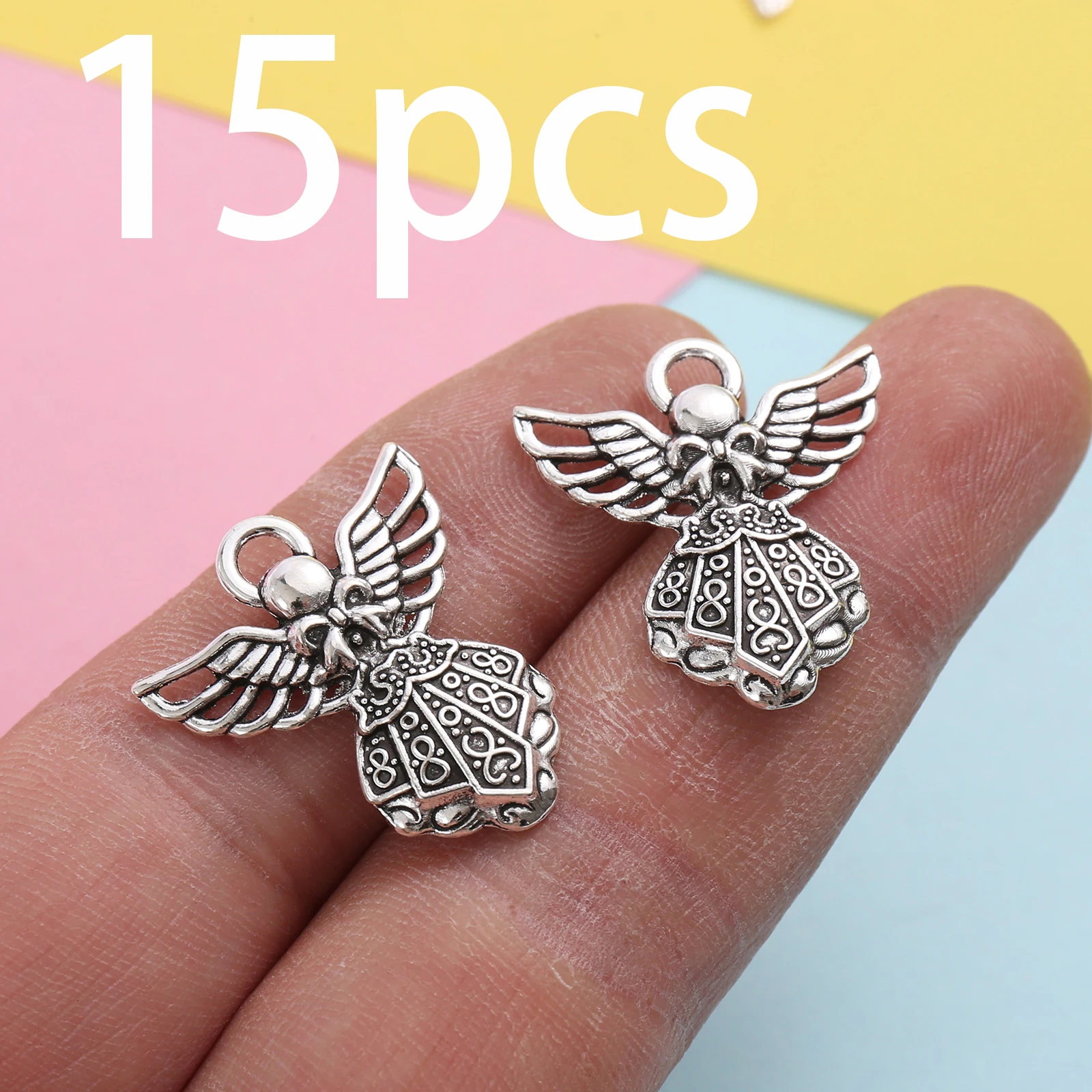 15 Hollow Angel Charms with Skirts, Double-Layered Winged Cherub Vintage Pendants, Suitable for DIY Bracelets, Necklaces, Earrings, and Handmade Beaded Jewelry Accessories