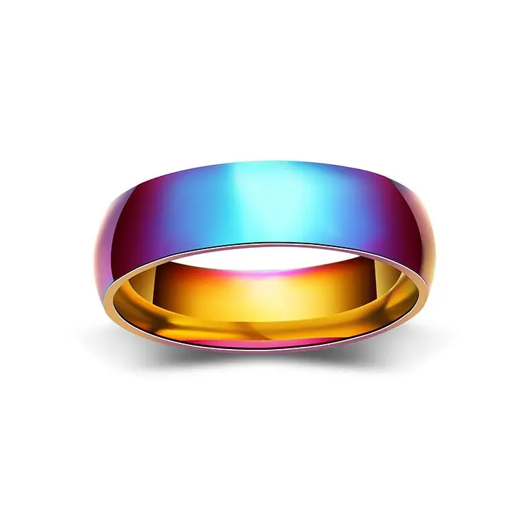 Wholesale Jewelry -- Titanium steel Rainbow Colorful 6 mm Rings for Men No Change Color Fashion Jewelry