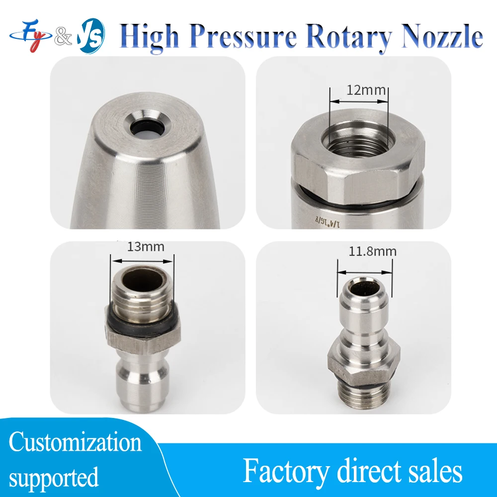 Stainless Steel 1/4'' High Pressure Quick Connect Spray Turbo Nozzle 360° Rotating for Car Washer Water