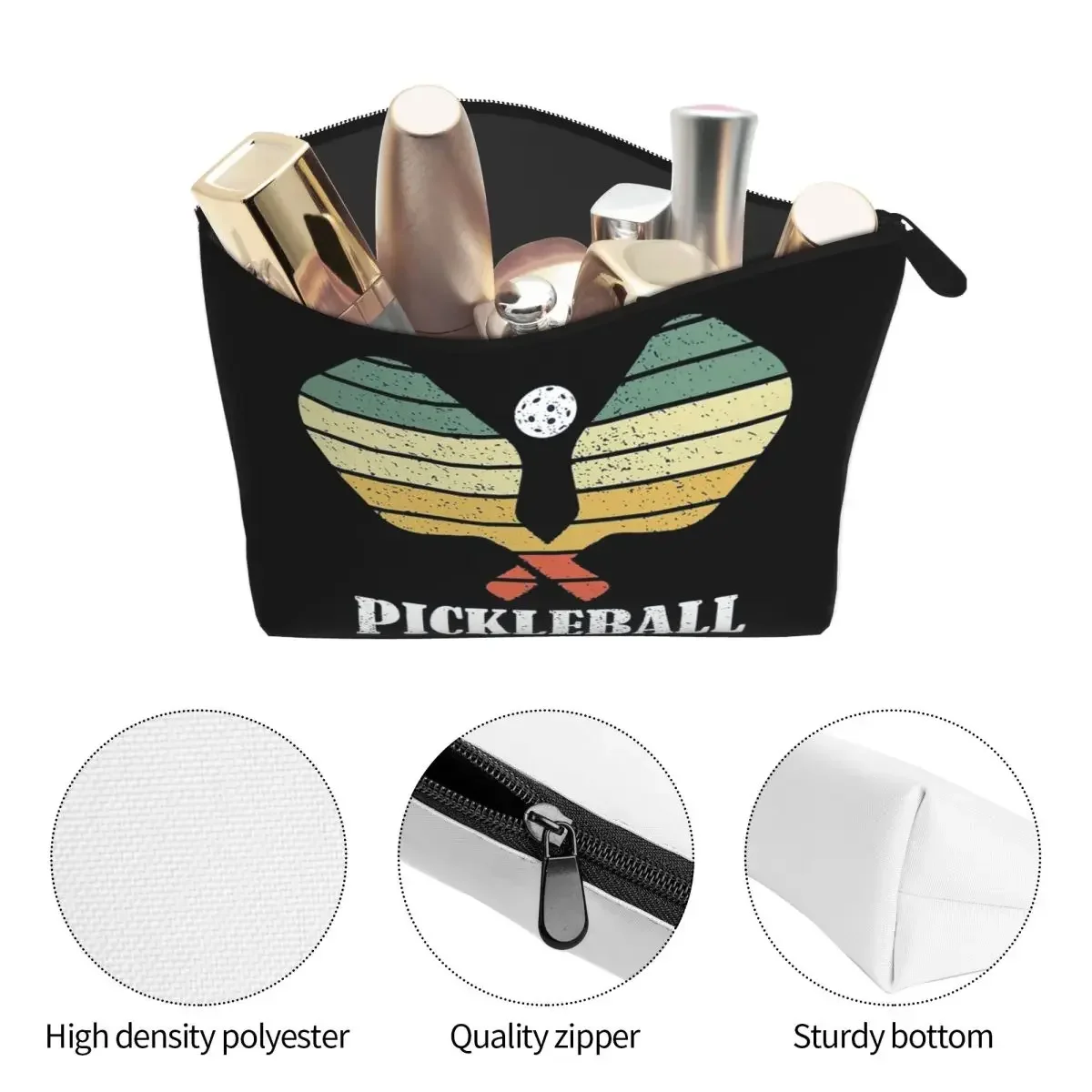 Pickleball Vintage Distressed Retro Player Women Cosmetic Bag Travel Makeup Organizer Pouch Toiletry Storage Dopp Kit Case