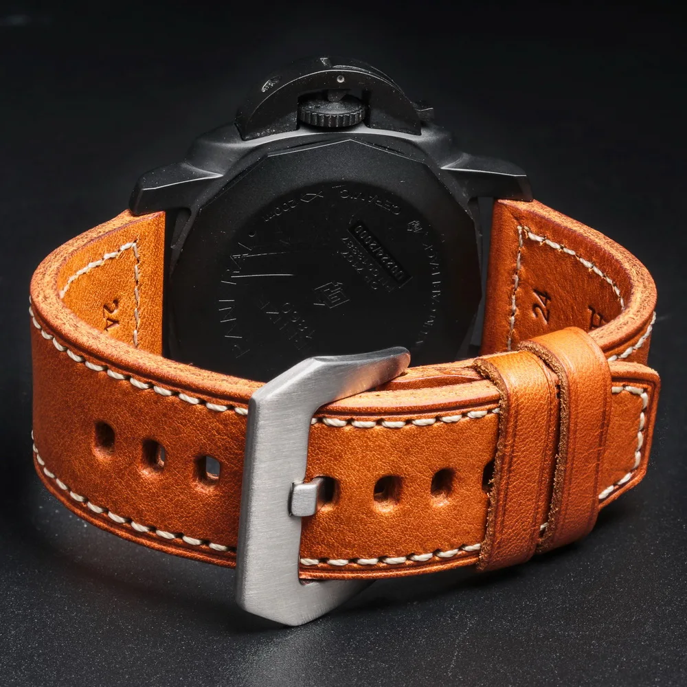 HEMSUT Geunine Leather Watch Band For Panerai Retro Vintage Handmade Cowhide Watch Straps For Men Women  20 22 24 26MM