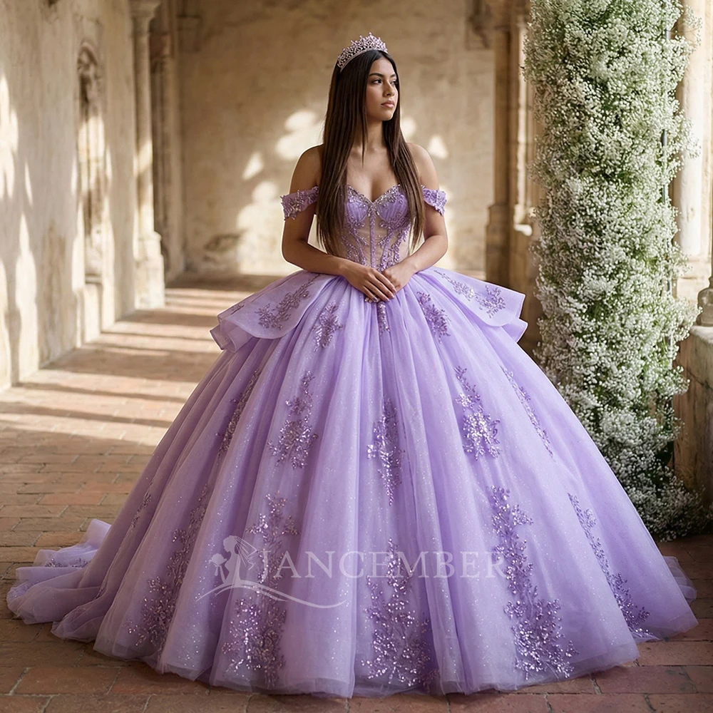 

Princess Quinceanera Dresses Ruffles Off Shoulder Sequin Pretty Customized Ball Gown Scoop Birthday vestidos de 15 quinceañera