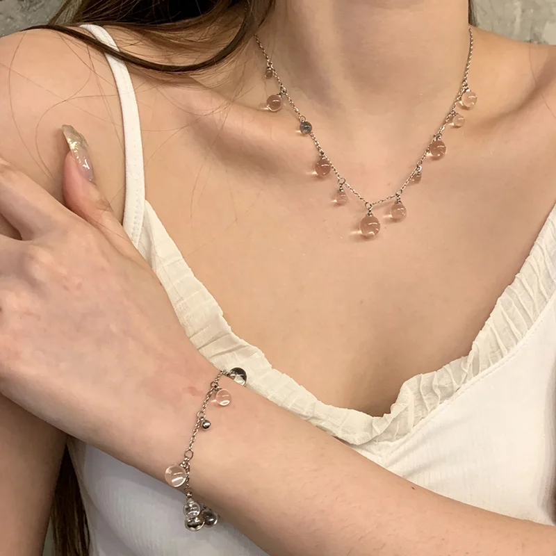 French Sweet Transparent Water Drop Pendant Bracelet Women's Banquet Jewelry Fashion Circle Necklace Gift
