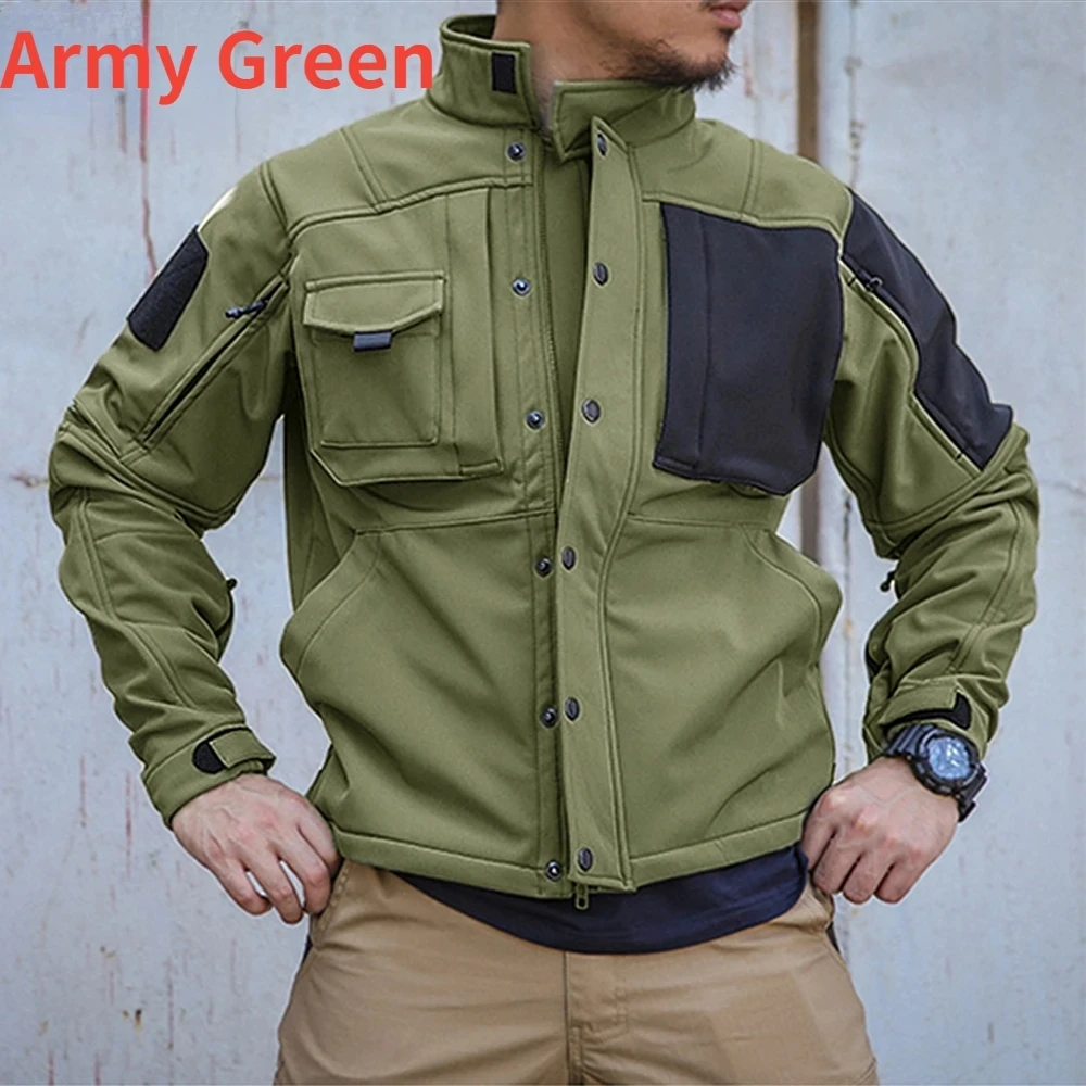 Tactical Jackets Men Shark Skin Military Soft Shell Jacket Waterproof Windproof Fleece Warm Motorcycle Multi-pocket Army Coats