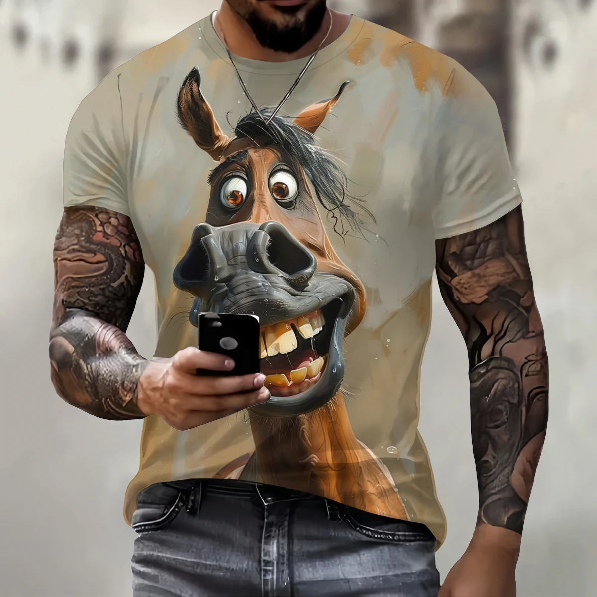 Funny 3D Donkey Print T Shirt For Men Street Trend Hip Hop Clothing Casual O-neck Short Sleeve T-Shirt Fashion Loose Summer Tops