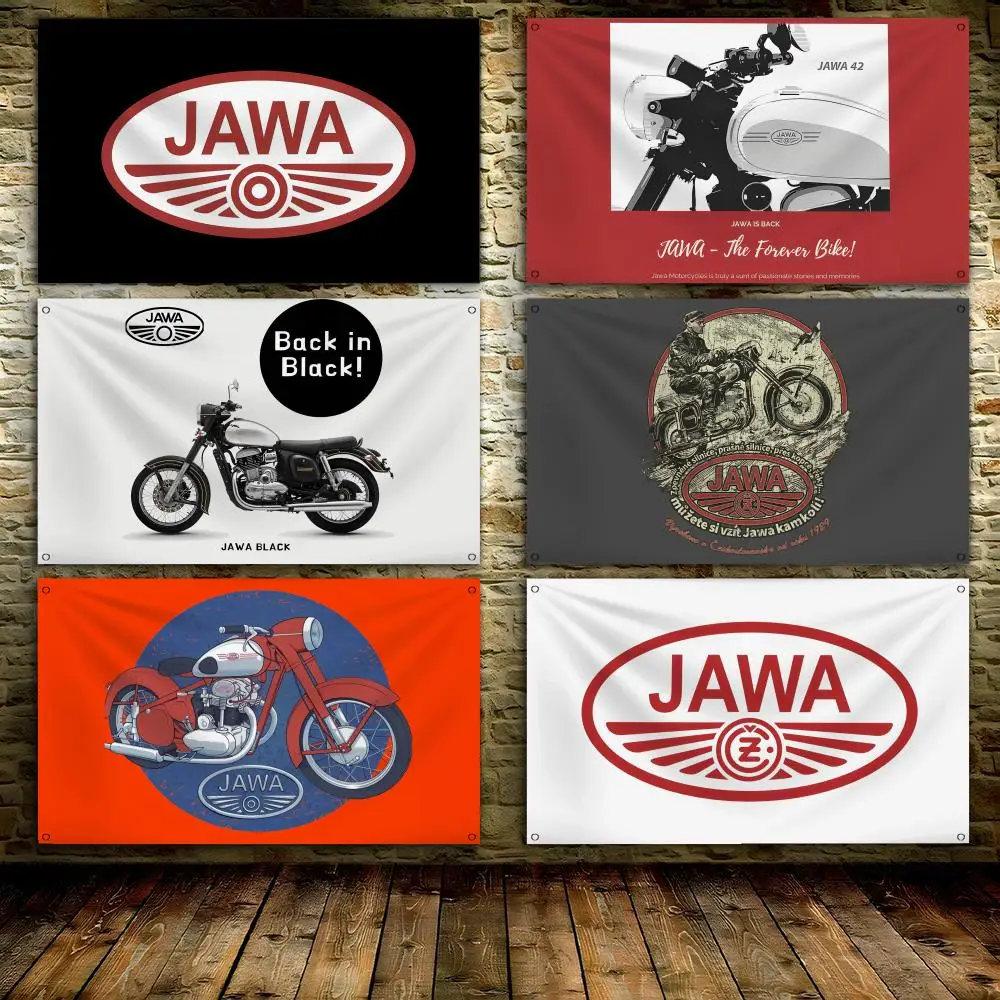 Banderas con logotipo de motocicleta J-JAWA, banderola artística personalizada para colgar en la pared, para dormitorio, hogar, sala de estar, decoración al aire libre