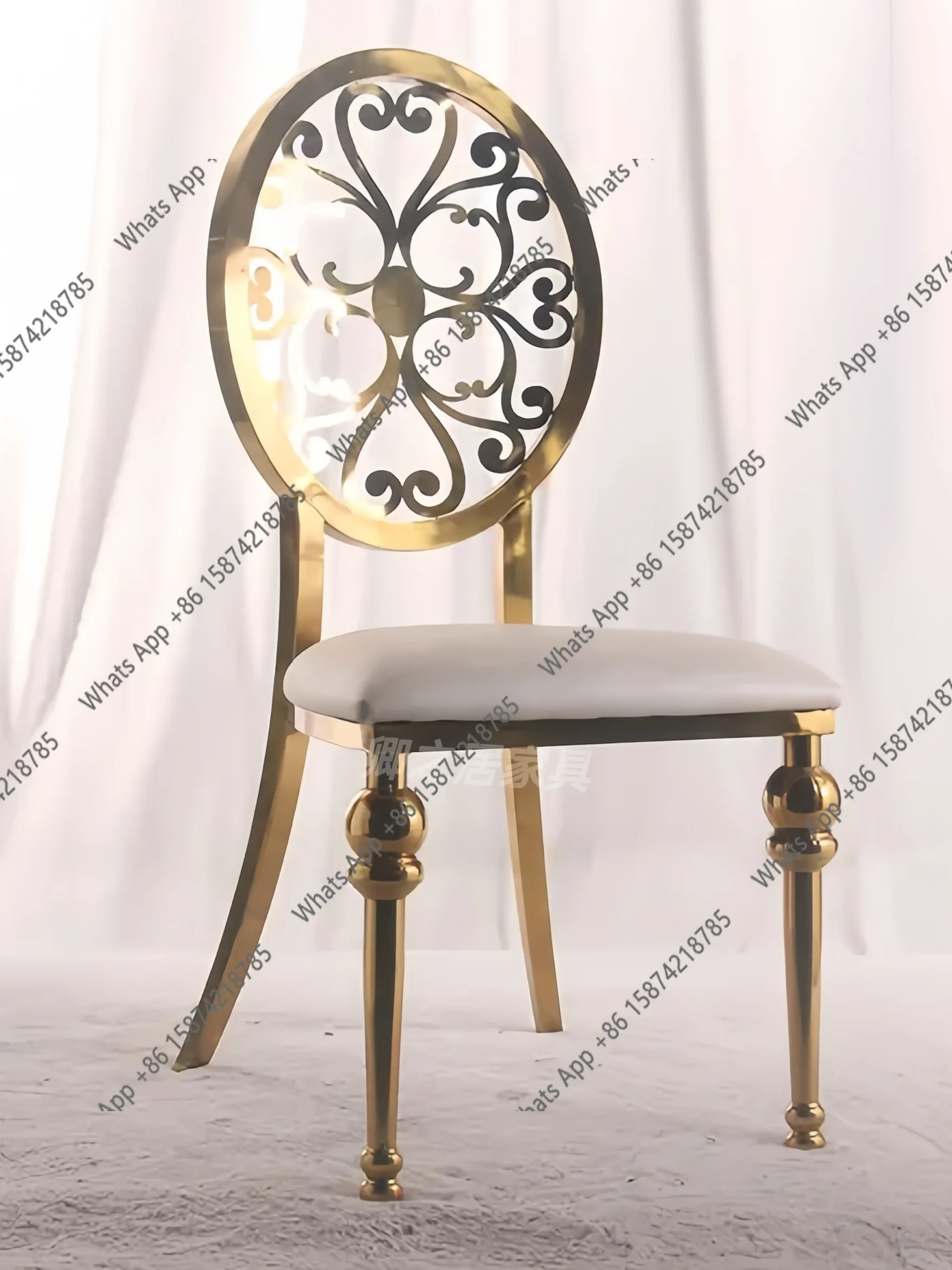 Stainless steel earth back flower chair hotel light luxury dining chair wedding banquet high-end chair large steel flower back