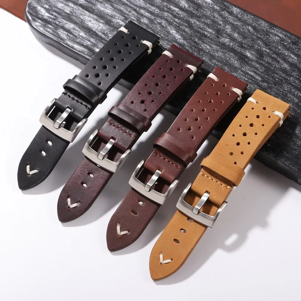 Premium Genuine Leather Strap Quick Release Oil Wax Discoloration Cowhide Leather Watchband 20mm 22mm Business Men Women Straps