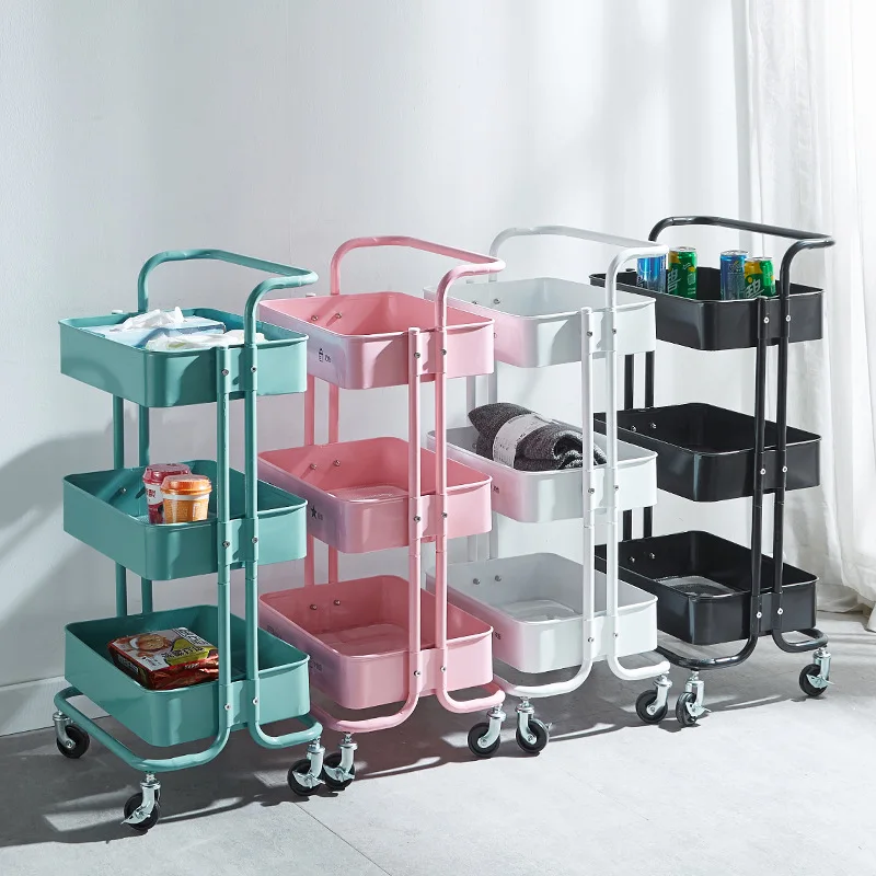 3 Tier Metal Rolling Storage Rack Organizer Bathroom Trolley Mesh Home Organizer Kitchen Utility Cart