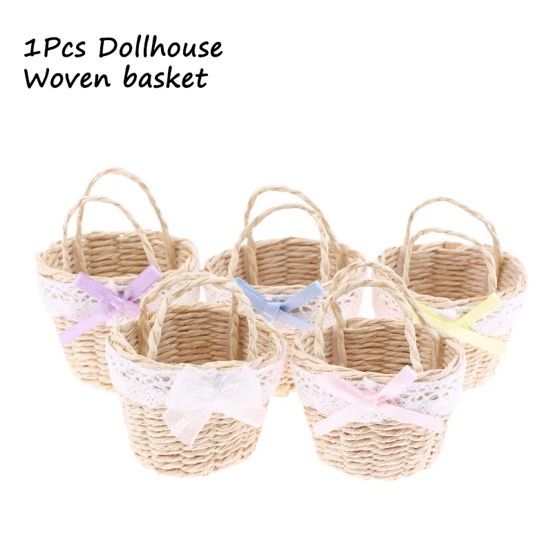1/12 Dollhouse Cute Mini Rattan Hand Basket Model Dollhouse Kitchen Accessories Dolls House Decoration Toy Pretend Play Toys