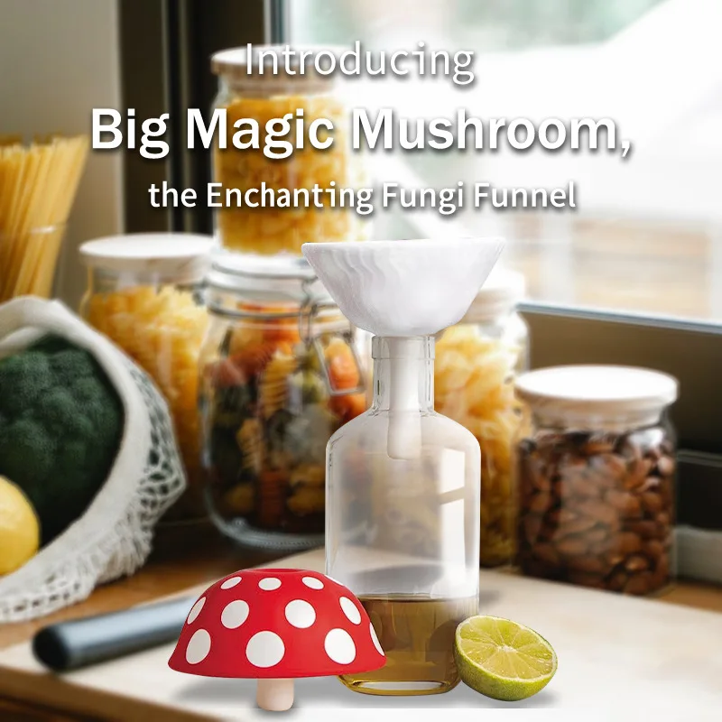 Mushroom - Multifunctional Foldable Small Kitchen Funnel with Wide Mouth for Jars. Bottle Liquid Transfer - Silicone