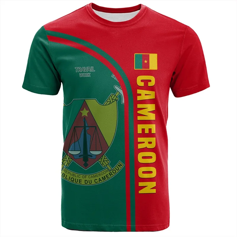 3D Printed Africa Cameroon Flag Map Graphic T Shirt For Men Clothes National Emblem Short Sleeve T Shirts Kids Jersey Tee Tops