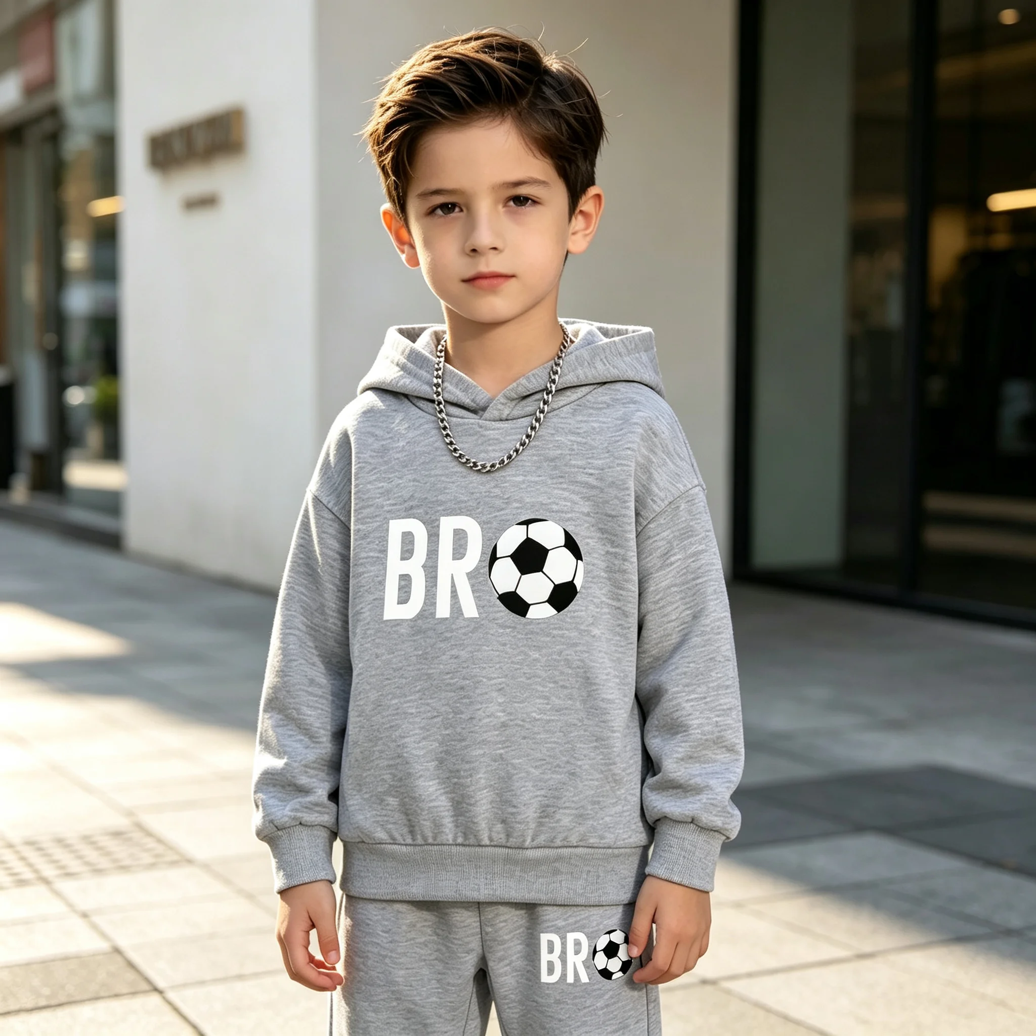 Children’s Hoodie Set Fashion Football Print Kids Hoodie + Pants Soccer Fan Birthday Gift Spring Autunm Clothing for 3-13Years