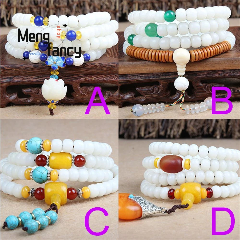 

Natural White Bodhi Root Lotus 108 Buddha Beads Sweater Chain Bracelet Charm Fashion Exquisite Jewelry Best Selling Holiday Gift