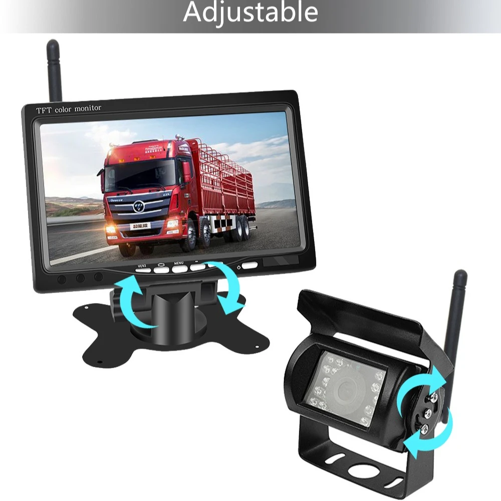 PZ607W-A 7 Inch Monitor Wireless Rear View Backup Camera Night Vision System for Car RV Truck Bus