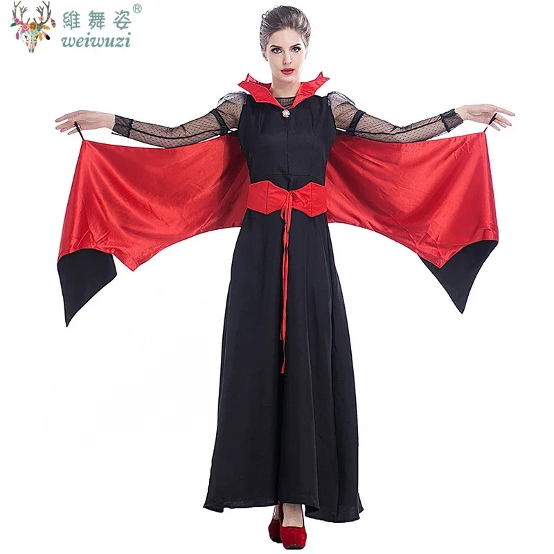 

Sexy Adult Lady Carnival Halloween Costume Bat Vampire Queen Costume Gothic Long Classic Wing Playsuit Cosplay Fancy Party Dress