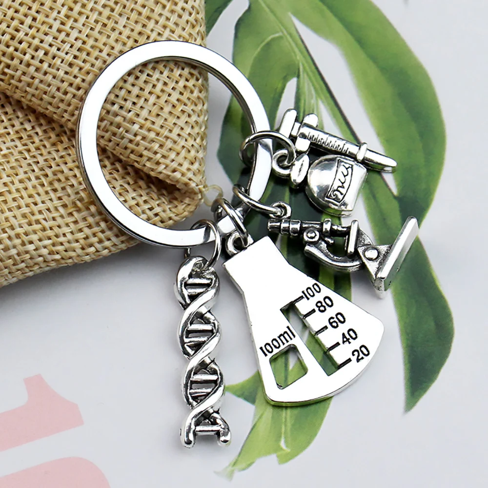 Popular Jewelry Pendant Alloy Keychain Chemical Molecular Microscope Keyring Medical Student Experimental Device Chemistry Gifts