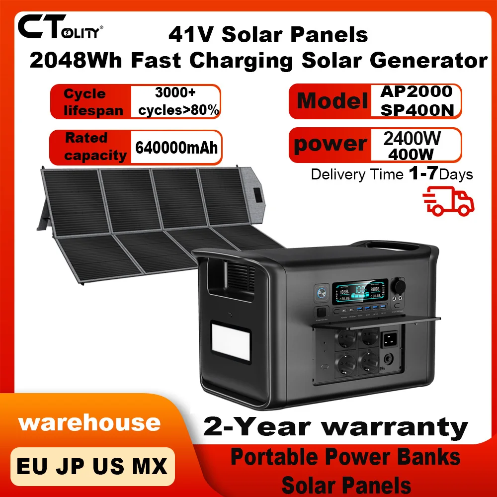 

CTOLITY AP2000 SP400N 2400W Portable Power Station With 400W 41V Foldable Portable Solar Panel For Outdoor Camping Fishing RV