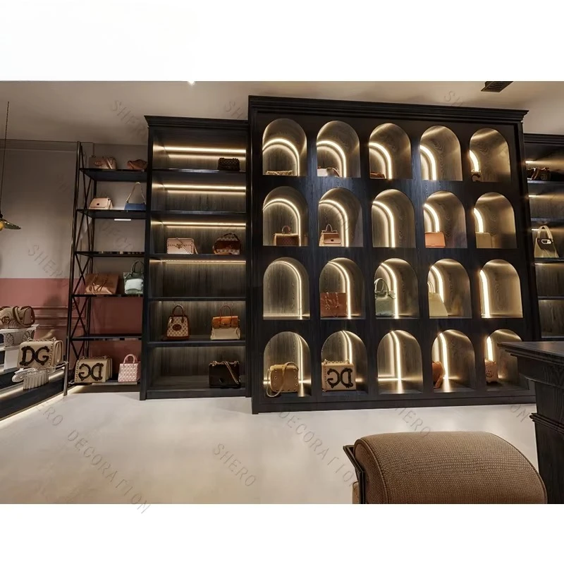 

High-end adjustable braided hair rack LED lighting hair salon station cabinet shoe tote bag wig showcase